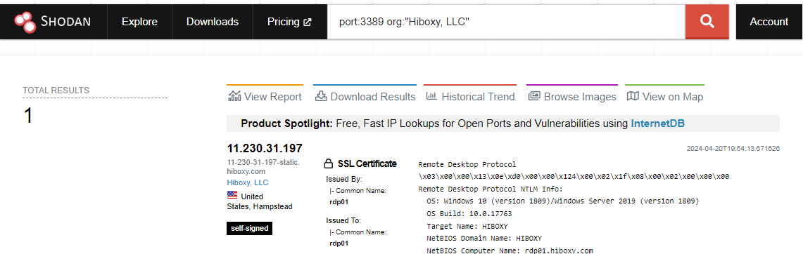 Hiboxyを検索した際のShodan結果