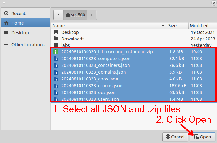アップロードするJSONファイルとZIPファイルを選択