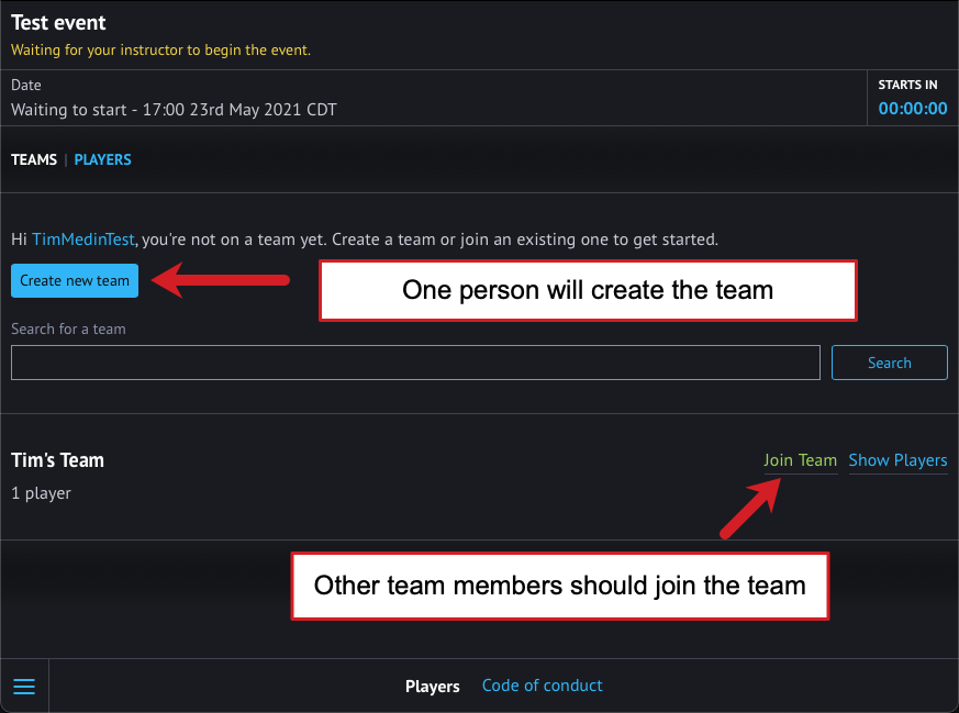 Create or Join Team