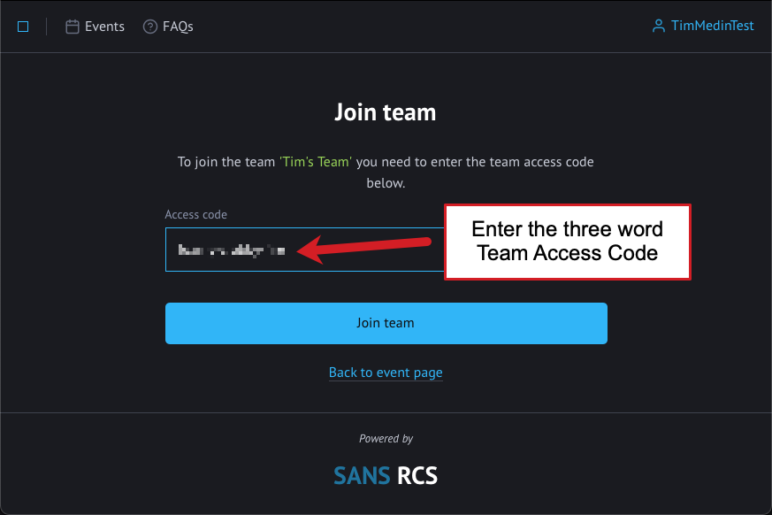Team Access Code