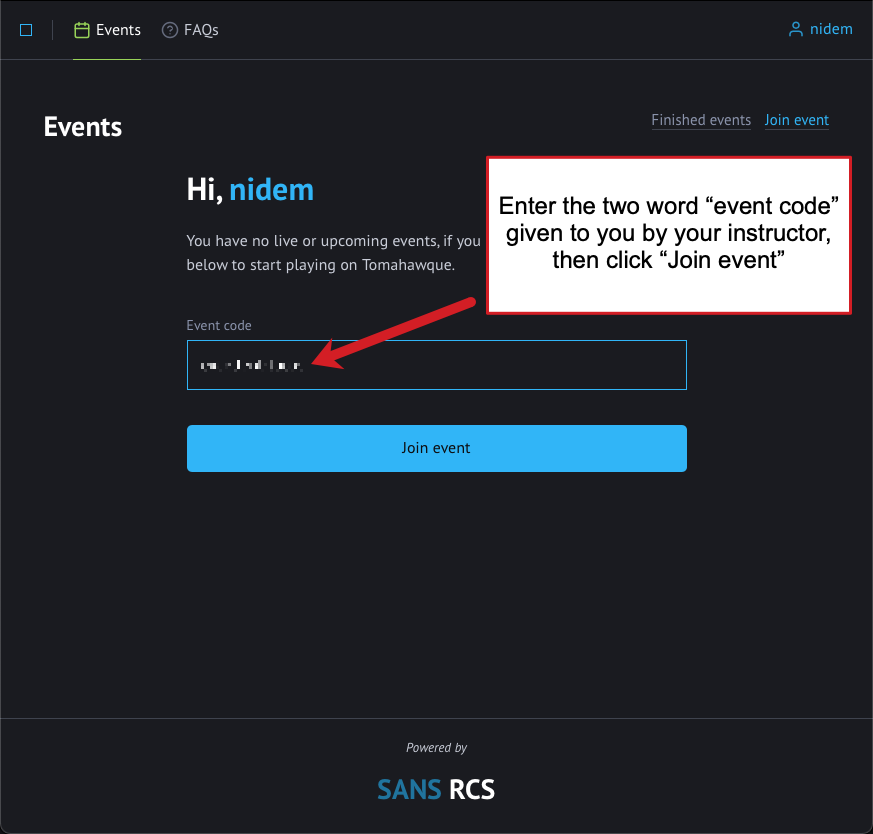 Enter the Event Code given to you by your Instructor