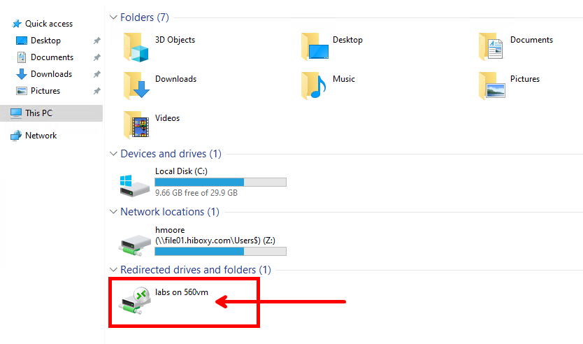 Redirected drives and folders